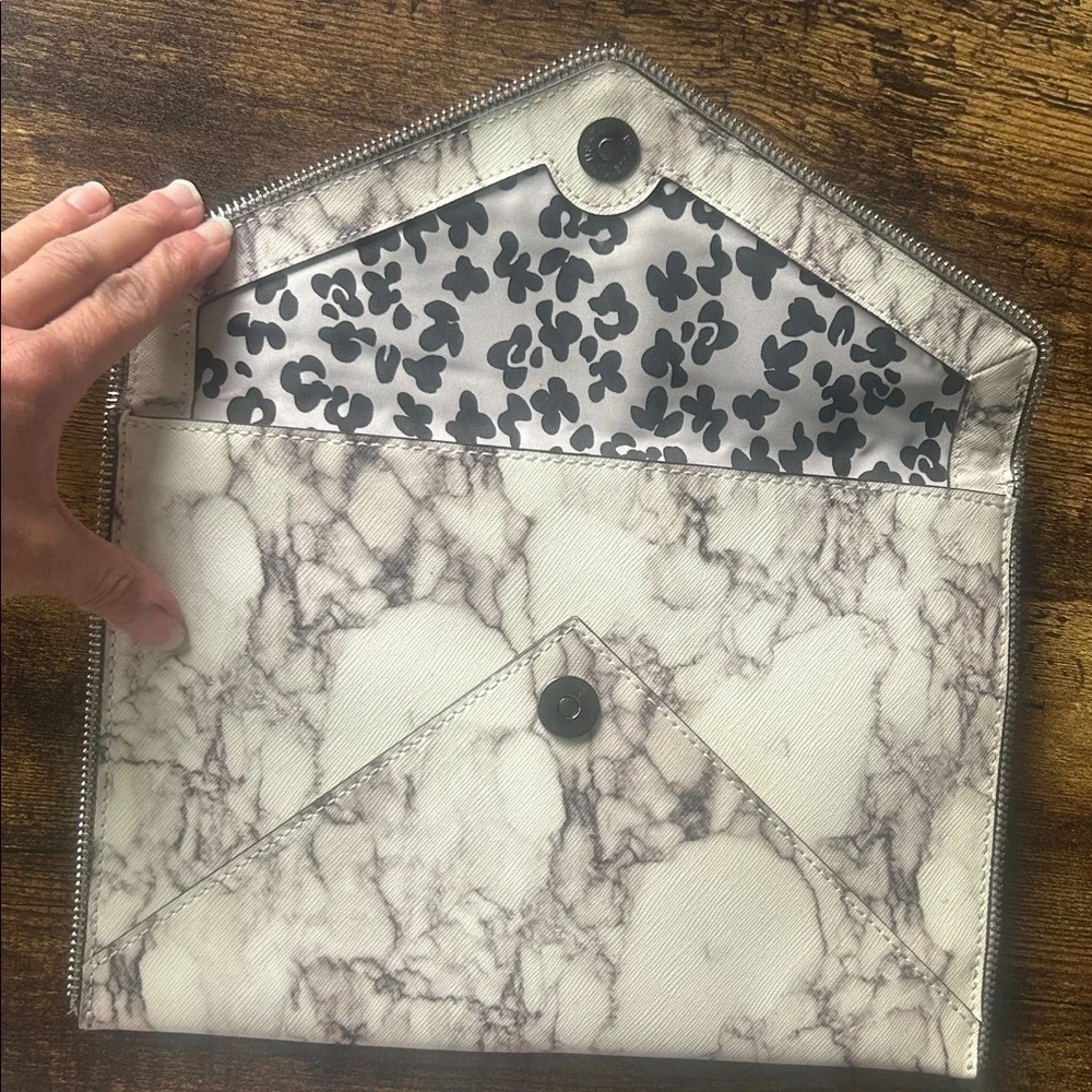Rebecca Minkoff Leo Leather Marble Grey Envelope Clutch